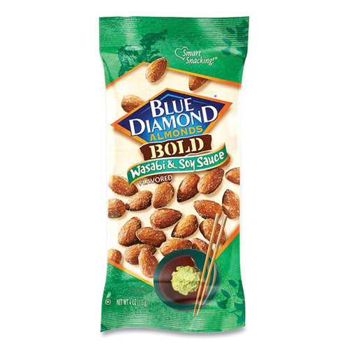 Image of Blue Diamond® BLU09931 Wasabi And Soy Sauce Flavored Almonds, 4 Oz Bag, 12 Bags/box