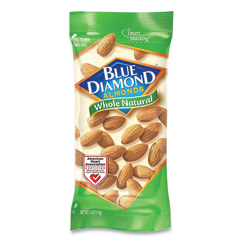 Image of Blue Diamond® BLU11025 Whole Natural Almonds, Snack Size, 4 oz Bag, 12 Bags/Box