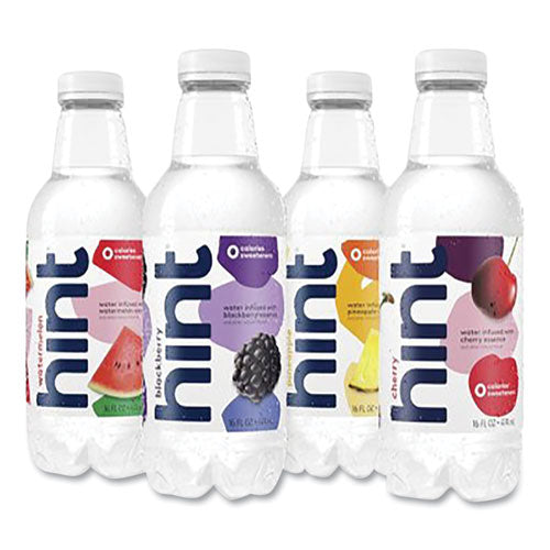 Image of hint® HNT00149 Flavored Water Variety Pack, 3 Blackberry, 3 Cherry, 3 Pineapple, 3 Watermelon, 16 Oz Bottle, 12 Bottles/carton