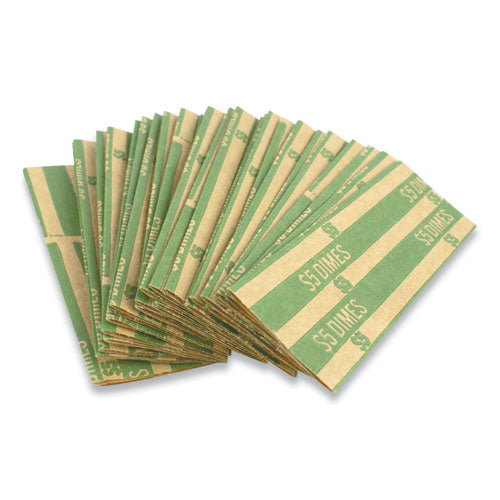 Image of CONTROLTEK® 560044 Flat Tubular Coin Wrap, Dimes, Green/White, 1,000/Box