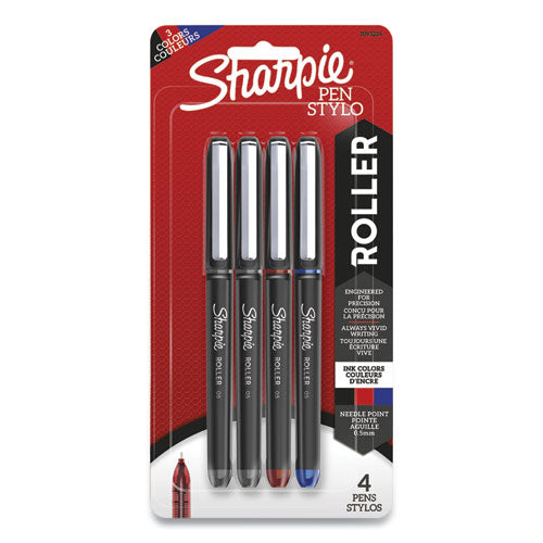 Image of Sharpie® Roller 2093224 Professional Design Rollerball Pen, Stick, Fine 0.5 mm, Assorted Ink and Barrel Colors, 4/Pack