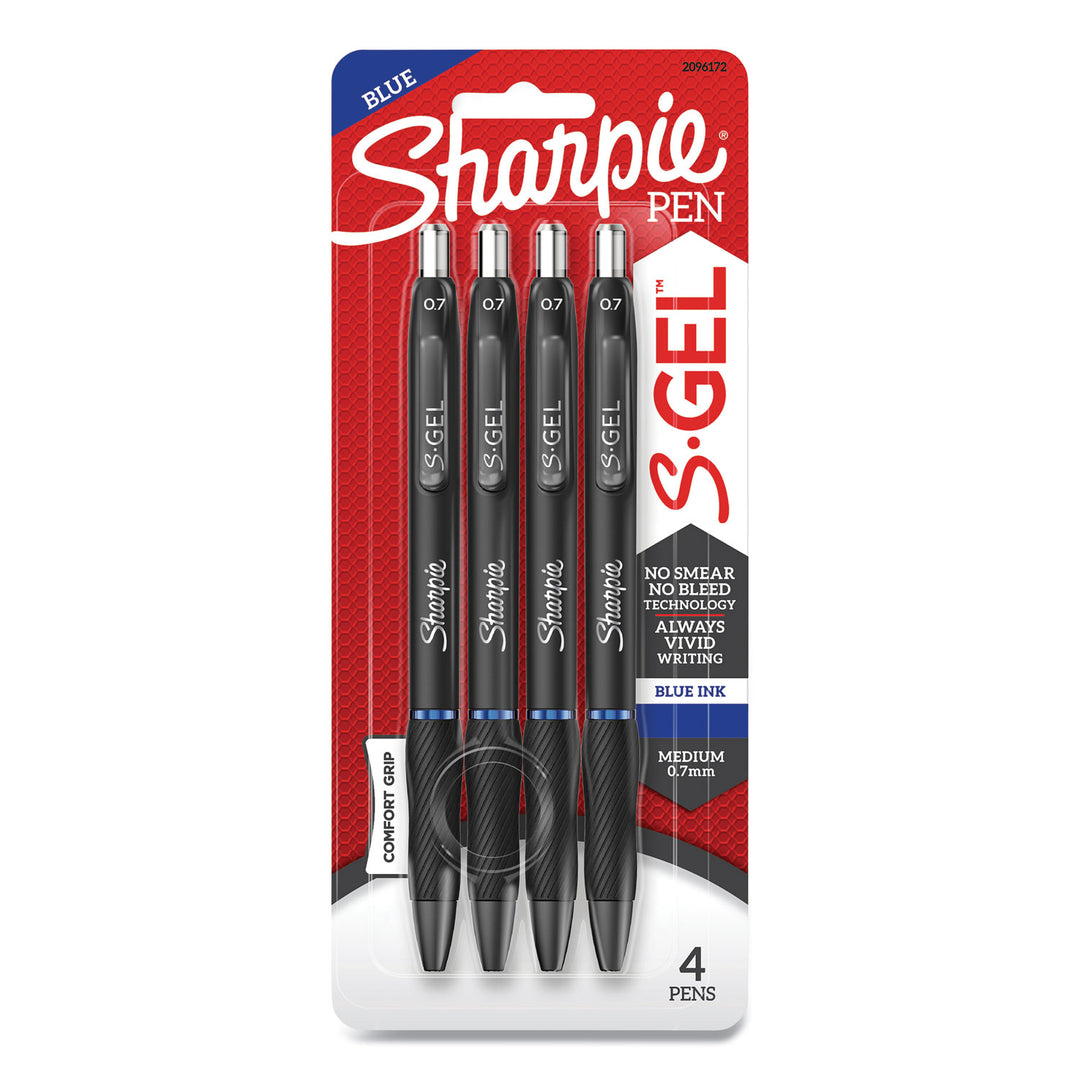 Image of Sharpie® S-Gel 2096172 S-Gel High-Performance Gel Pen, Retractable, Medium 0.7 Mm, Blue Ink, Black Barrel, 4/pack