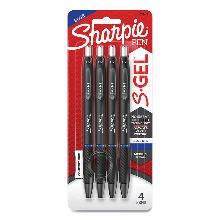 Image of Sharpie® S-Gel 2096172 S-Gel High-Performance Gel Pen, Retractable, Medium 0.7 Mm, Blue Ink, Black Barrel, 4/pack