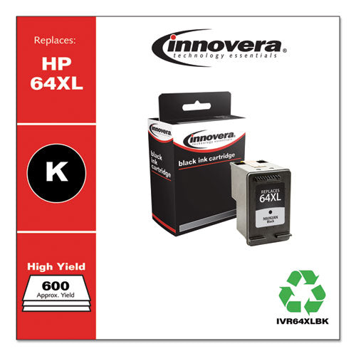 Image of Innovera® IVR64XLBK Remanufactured Black High-Yield Ink, Replacement for 64XL (N9J92AN), 600 Page-Yield