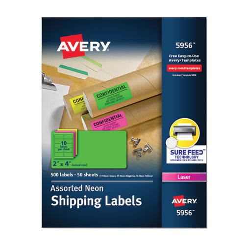 Image of Avery® 5956 High-Visibility Permanent Laser ID Labels, 2 x 4, Neon Assorted, 500/Pack