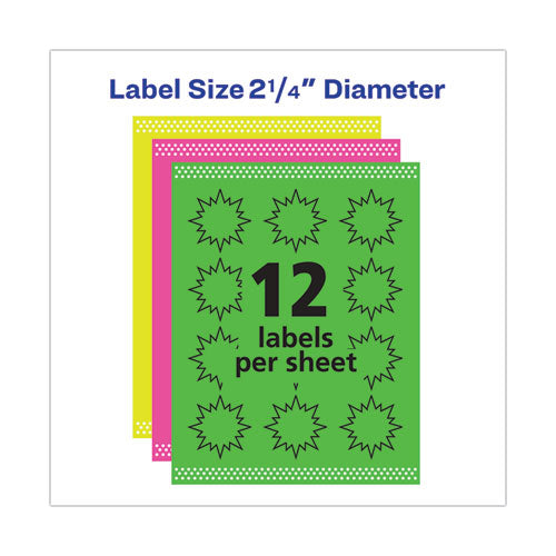 Image of Avery® 05995 High-Visibility ID Labels, Laser Printers, 2.25" dia, Assorted, 12/Sheet, 15 Sheets/Pack