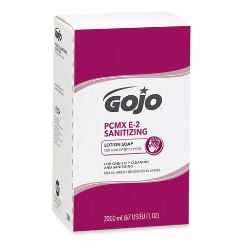 Image of GOJO® 7281-04 E2 Sanitizing Lotion Soap with PCMX Refill, For Pro TDX Dispenser, Fragrance-Free, 2,000 mL, 4/Carton