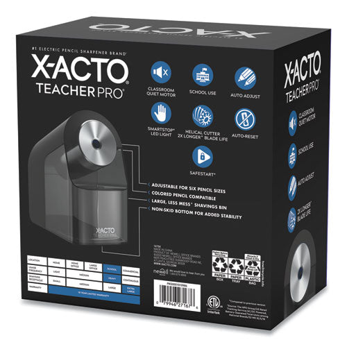 Image of X-ACTO® 1675X Model 1675 Teacherpro Classroom Electric Pencil Sharpener, Ac-Powered, 4 X 7.5 X 8, Black/silver/smoke