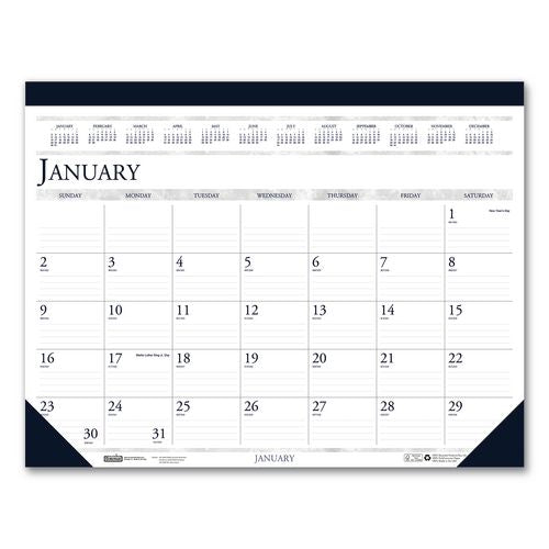 Image of House of Doolittle Recycled Two-Color Monthly Desk Pad Calendar, 22 x 17, Perforated White/Blue/Gray Sheets, 12-Month (Jan-Dec): 2026