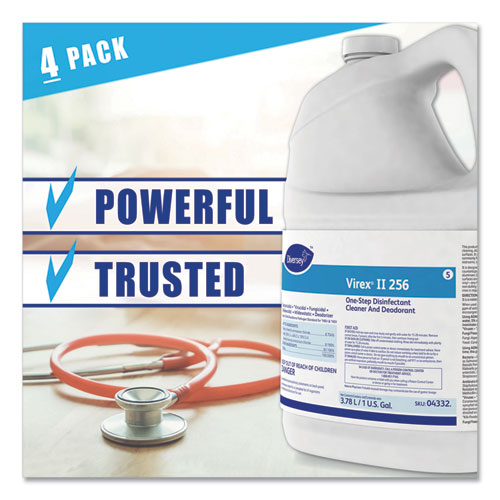 Image of Diversey 04332. Virex Ii 256 One-Step Disinfectant Cleaner Deodorant Mint, 1 Gal, 4 Bottles/ct