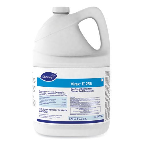 Image of Diversey 04332. Virex Ii 256 One-Step Disinfectant Cleaner Deodorant Mint, 1 Gal, 4 Bottles/ct