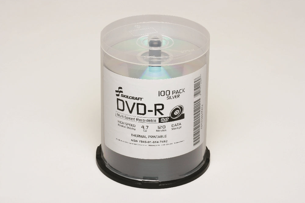 Image of SKILCRAFT® 4.7GB DVD-R 100 Pack with Spindle, 100/Package, Case of 6 Packages