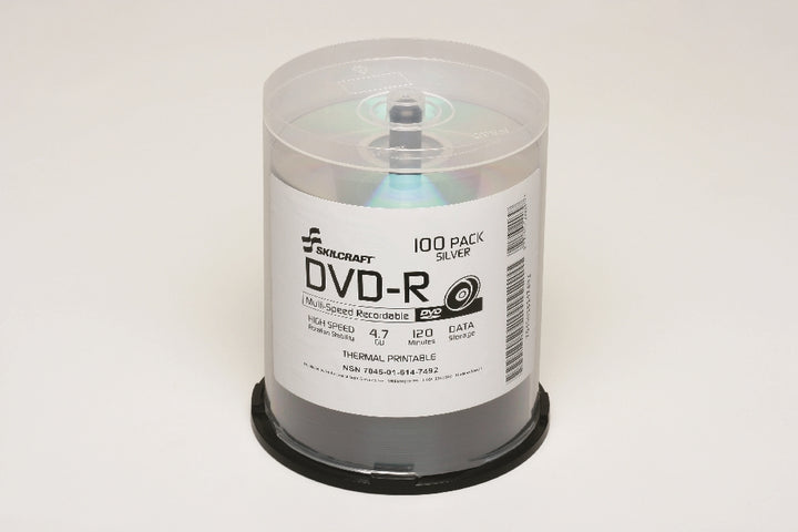 Image of SKILCRAFT® 4.7GB DVD-R 100 Pack with Spindle, 100/Package, Case of 6 Packages