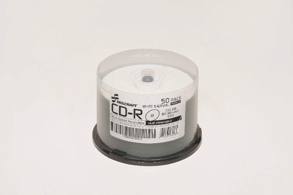 Image of SKILCRAFT® White Thermal Printable CD-R Discs, 50/Package, Case of 5 Packages