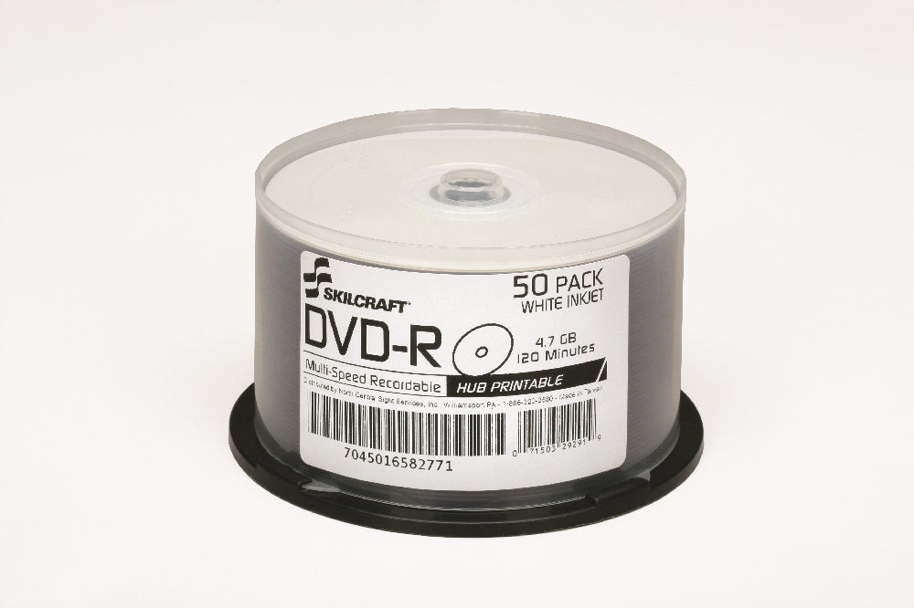 Image of SKILCRAFT® White Inkjet Printable DVD-R, 50/Package, Case of 12 Packages