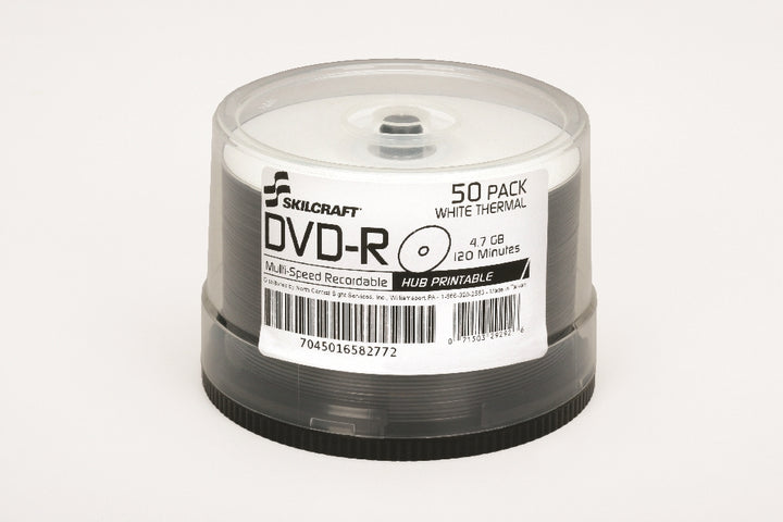 Image of SKILCRAFT® White Laser Printable DVD-R, 50/Package, Case of 12 Packages