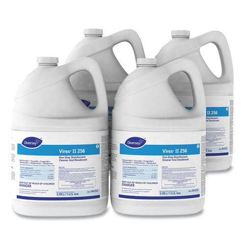 Image of Diversey 04332. Virex Ii 256 One-Step Disinfectant Cleaner Deodorant Mint, 1 Gal, 4 Bottles/ct