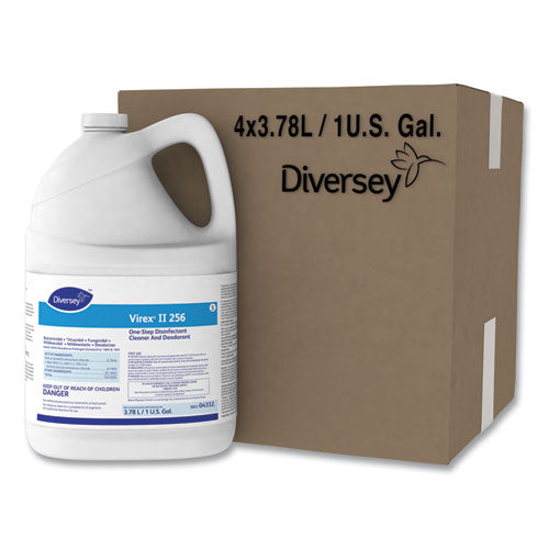 Image of Diversey 04332. Virex Ii 256 One-Step Disinfectant Cleaner Deodorant Mint, 1 Gal, 4 Bottles/ct