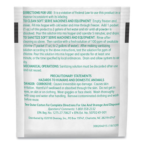 Image of Diversey Sani Sure Soft Serve Sanitizer And Cleaner, Powder, 1 Oz Packet, 100/carton