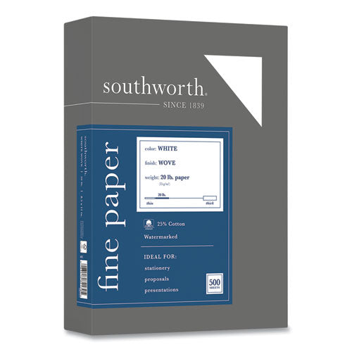 Image of Southworth® 403C 25% Cotton Business Paper, 95 Bright, 20 lb Bond Weight, 8.5 x 11, White, 500 Sheets/Ream