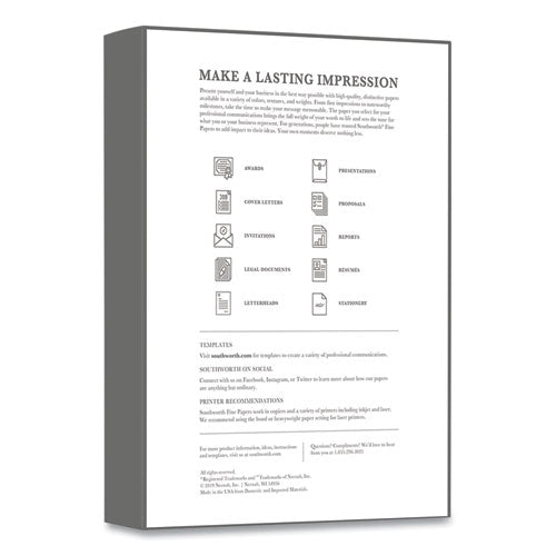 Image of Southworth® 403C 25% Cotton Business Paper, 95 Bright, 20 lb Bond Weight, 8.5 x 11, White, 500 Sheets/Ream