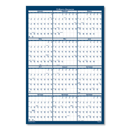 Image of House of Doolittle 3961 Recycled Poster Style Reversible/Erasable Yearly Wall Calendar, 32 x 48, White/Blue/Gray Sheets, 12-Month (Jan to Dec): 2026