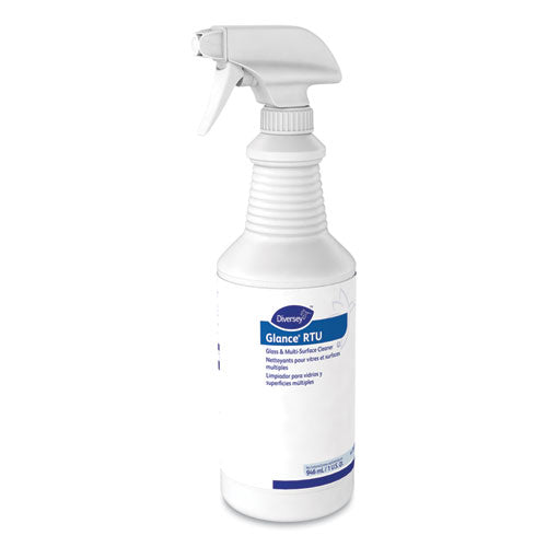 Image of Diversey 04705. Glance Glass and Multi-Surface Cleaner, Original, 12 Capped 32 oz Bottles and One Trigger Sprayer, 12/Carton