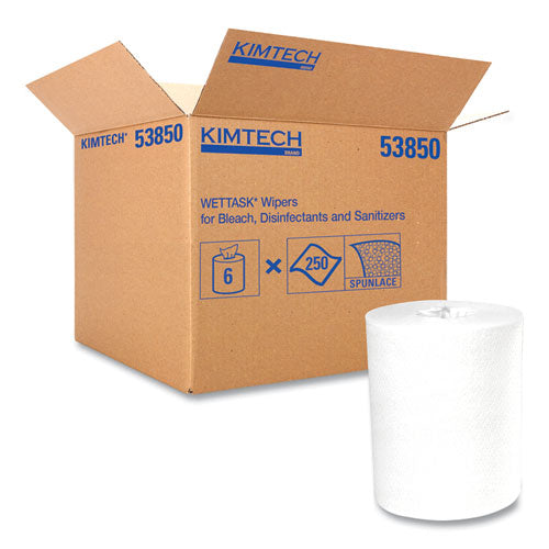 Image of WypAll® 53850 Power Clean Wipers for Disinfectants, Sanitizers and Solvents WetTask Customizable Wet Wiping System 250/Roll, 6 Roll/Carton