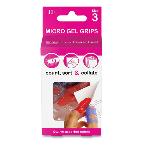 Image of LEE 61030 Tippi Micro-Gel Fingertip Grips, Size 3, X-Small, Assorted, 10/pack