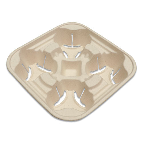 Image of World Centric® CCFB4LF Fiber Cup Carriers, 8 oz to 22 oz, Four Cups, Natural, 600/Carton