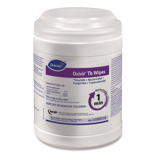 Image of Diversey 4599516 Oxivir TB Disinfectant Wipes, 7 x 6, White, 160/Canister, 12 Canisters/Carton