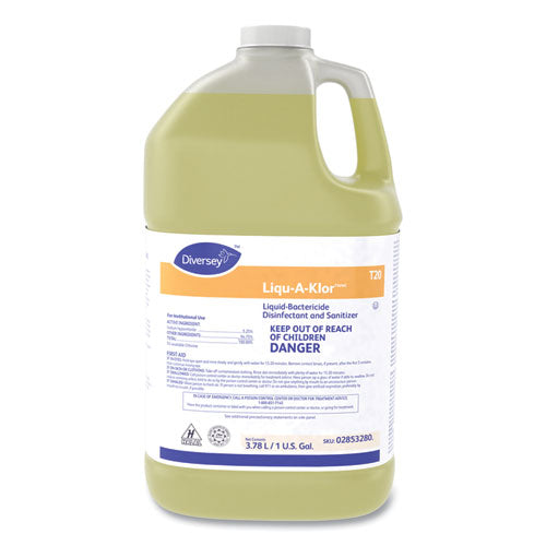 Image of Diversey 02853280. Liqu-A-Klor Disinfectant/Sanitizer, 1 gal. Bottle, 4/Carton