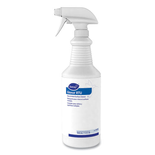 Image of Diversey 04705. Glance Glass and Multi-Surface Cleaner, Original, 12 Capped 32 oz Bottles and One Trigger Sprayer, 12/Carton