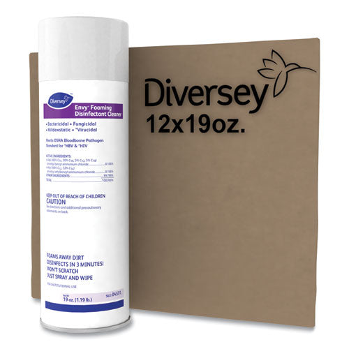 Image of Diversey 04531. Envy Foaming Disinfectant Cleaner, Lavender Scent, 19 Oz Aerosol Spray