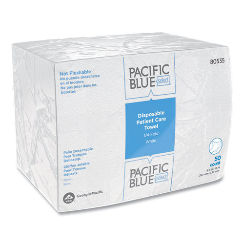 Image of Georgia Pacific® Professional 80535 Pacific Blue Select Disposable Patient Care Washcloths, 1-Ply, 9.5 x 13, Unscented, White, 50/Pack, 20 Packs/Carton