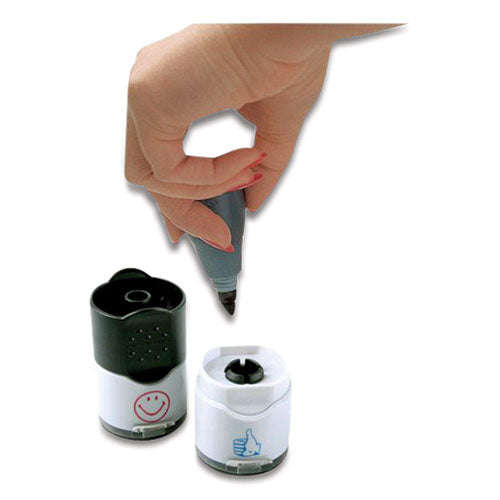 Image of ACCUSTAMP® 032934 Dual Message Pre-Inked Round Stamp, Smiley Face/Thumbs-Up, 0.63" dia, Red/Blue