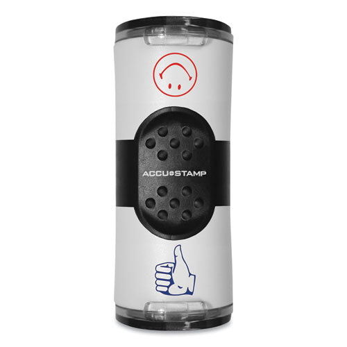 Image of ACCUSTAMP® 032934 Dual Message Pre-Inked Round Stamp, Smiley Face/Thumbs-Up, 0.63" dia, Red/Blue
