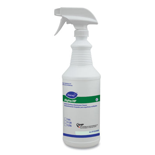 Image of Diversey D1222660 Alpha-Hp Multi-Surface Disinfectant Cleaner Spray Bottle, 32 Oz, White, 12/carton
