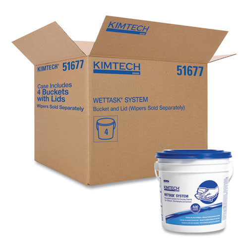 Image of WypAll® 51677 WetTask Customizable Wet Wiping System Bucket, White/Blue, 4/Carton