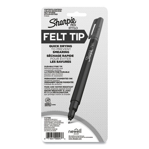 Image of Sharpie® 1742661 Water-Resistant Ink Porous Point Pen, Stick, Fine 0.4 mm, Black Ink, Black Barrel, 4/Pack