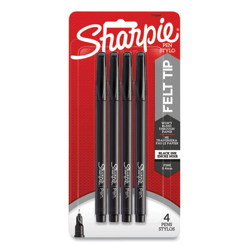 Image of Sharpie® 1742661 Water-Resistant Ink Porous Point Pen, Stick, Fine 0.4 mm, Black Ink, Black Barrel, 4/Pack
