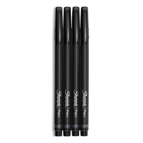 Image of Sharpie® 1742661 Water-Resistant Ink Porous Point Pen, Stick, Fine 0.4 mm, Black Ink, Black Barrel, 4/Pack