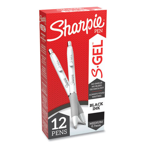 Image of Sharpie® S-Gel 2126236 S-Gel Fashion Barrel Gel Pen, Retractable, Medium 0.7 Mm, Black Ink, Pearl White Barrel, Dozen