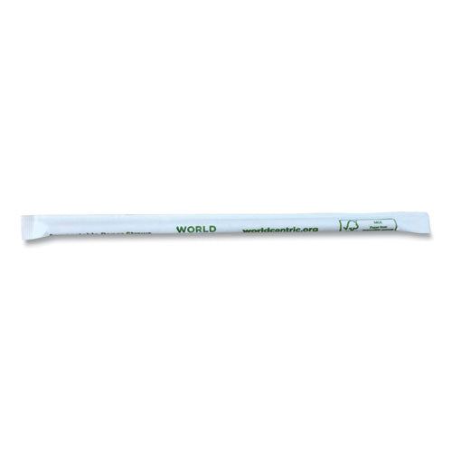 Image of World Centric® Sustainable Kraft Paper Straws, Wrapped, 8", Natural, 6,000/carton