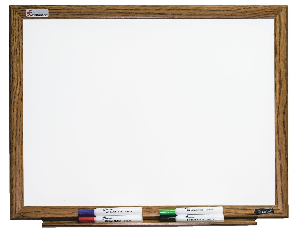 Image of Quartet® SKILCRAFT® Magnetic Porcelain Dry Erase White Board, Oak Finish Frame, 24"  x 18"