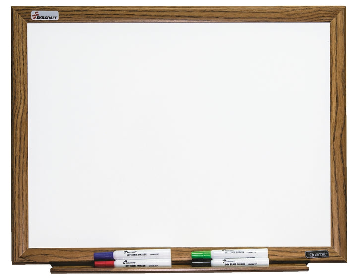 Image of Quartet® SKILCRAFT® Magnetic Porcelain Dry Erase White Board, Oak Finish Frame, 24"  x 18"