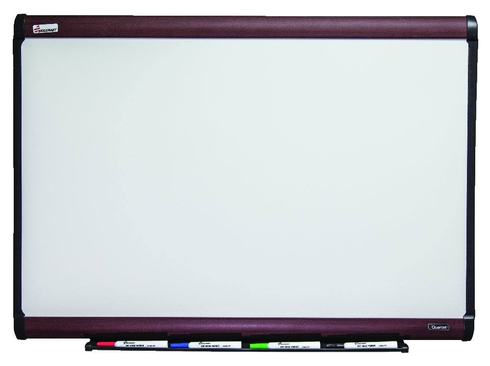 Image of Quartet® SKILCRAFT® Magnetic Porcelain Dry Erase Board, Mahogany Finish Frame, 48" x 36"