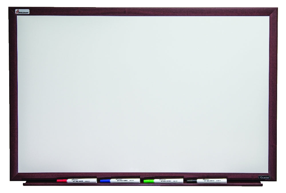 Image of Quartet® SKILCRAFT® Magnetic Porcelain Dry Erase White Board, Mahogany Finish Frame, 72" x 48"