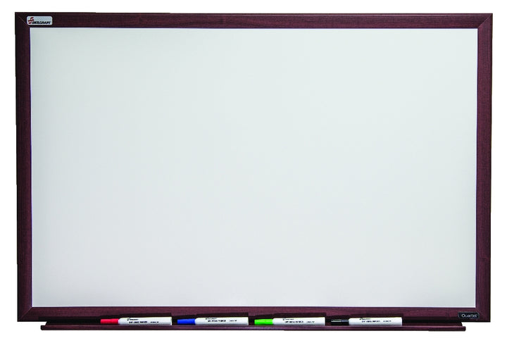 Quartet/Skilcraft Magnetic Porcelain Dry Erase White Board, Mahogany Finish Frame, 48" x 36"