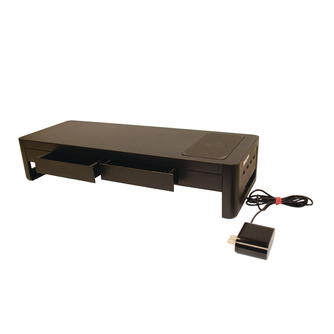 Image of SKILCRAFT® Monitor Stand - 21.5" W - Wireless Charging - 4 USB A ports - Tablet Slot - 2 Storage Drawers